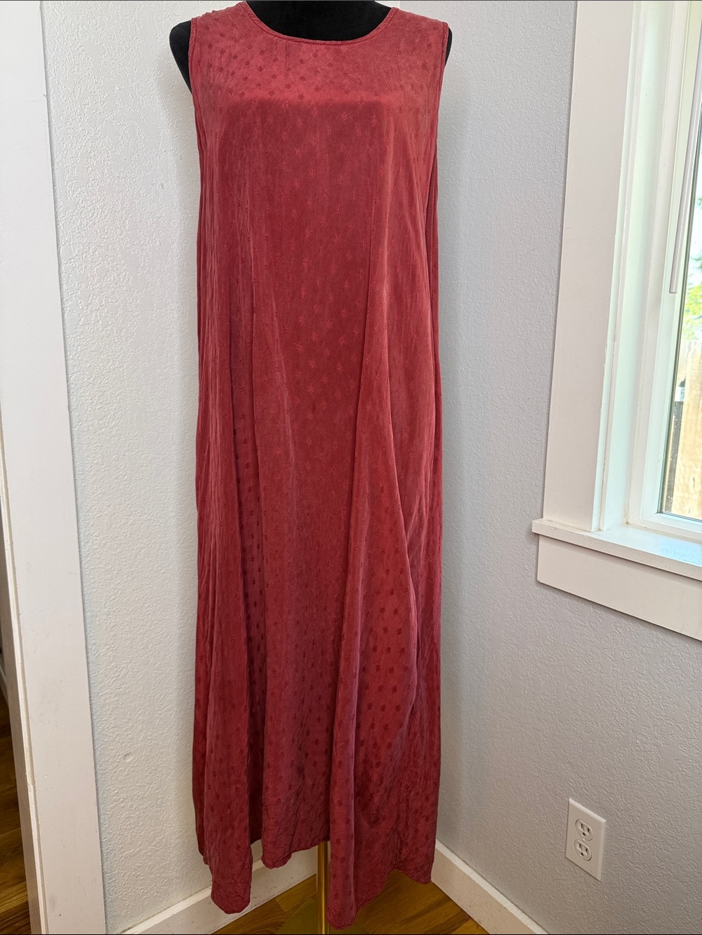 Vintage Burgundy Rayon Maxi Dress Sleeveless Boho Cottagecore Lagenlook